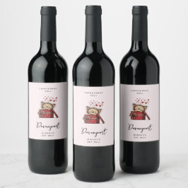 Etiqueta Para Botella De Vino Cute Kitten de Dibujos Animados con Corazones Elab