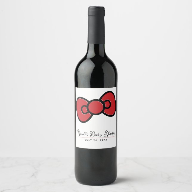 Etiqueta Para Botella De Vino Cute Lazo Rojo Caprichoso Baby Shower  (Anverso)