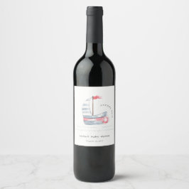 Etiqueta Para Botella De Vino Cute Nautical Pastel Red Blue Sailboat Baby Shower
