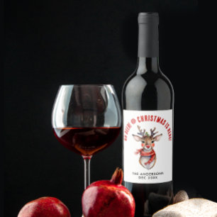 Etiqueta Para Botella De Vino Cute Navidad Rudolph Reno Cuento Acuarela