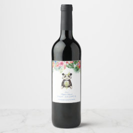 Etiqueta Para Botella De Vino Cute Panda Bear Flores Tropicales Frame Baby Showe
