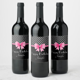 Etiqueta Para Botella De Vino Cute Pink Bow Happy Birday