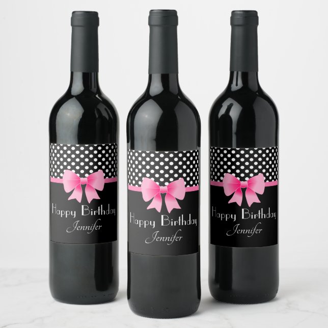 Etiqueta Para Botella De Vino Cute Pink Bow Happy Birday (Botellas)