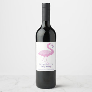 Etiqueta Para Botella De Vino Cute Pink Flamingo Gracias Baby Shower