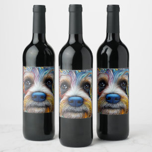 Etiqueta Para Botella De Vino Cute Pop Art Terrier