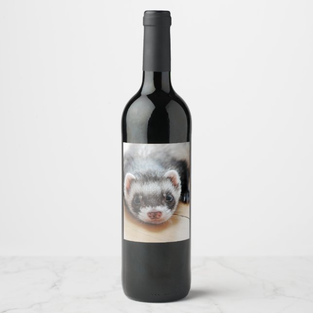 Etiqueta Para Botella De Vino Cute Sable Ferret (Anverso)