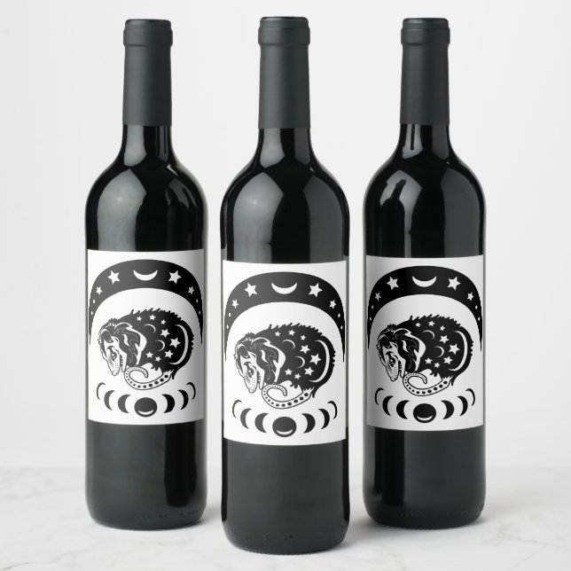 Etiqueta Para Botella De Vino Cute Witchy Opossum (Botellas)