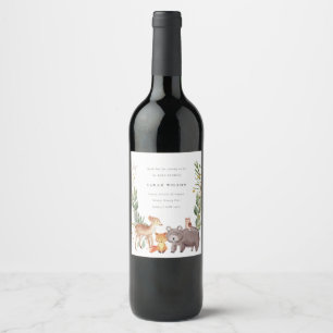 Etiqueta Para Botella De Vino Cute Woodland Animal Leafy Wreath Baby Shower