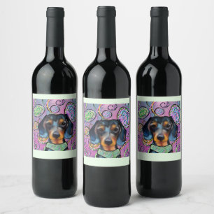 ETIQUETA PARA BOTELLA DE VINO DACHSHUND 