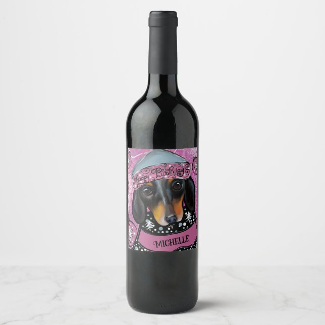 ETIQUETA PARA BOTELLA DE VINO DACHSHUND (Anverso)