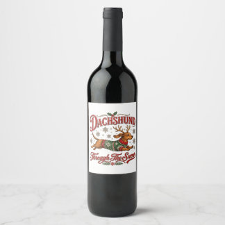 Etiqueta Para Botella De Vino Dachshund a través de la nieve