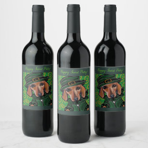 ETIQUETA PARA BOTELLA DE VINO DACHSHUND ROJO