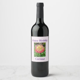 Etiqueta Para Botella De Vino Dahlia rosa y amarilla