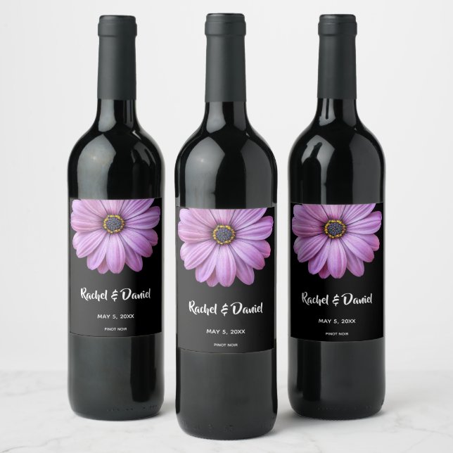 Etiqueta Para Botella De Vino Daisy morado en negro (Botellas)