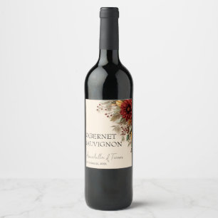 Etiqueta Para Botella De Vino Dalia floral de otoño óxido y flores de otoño borg