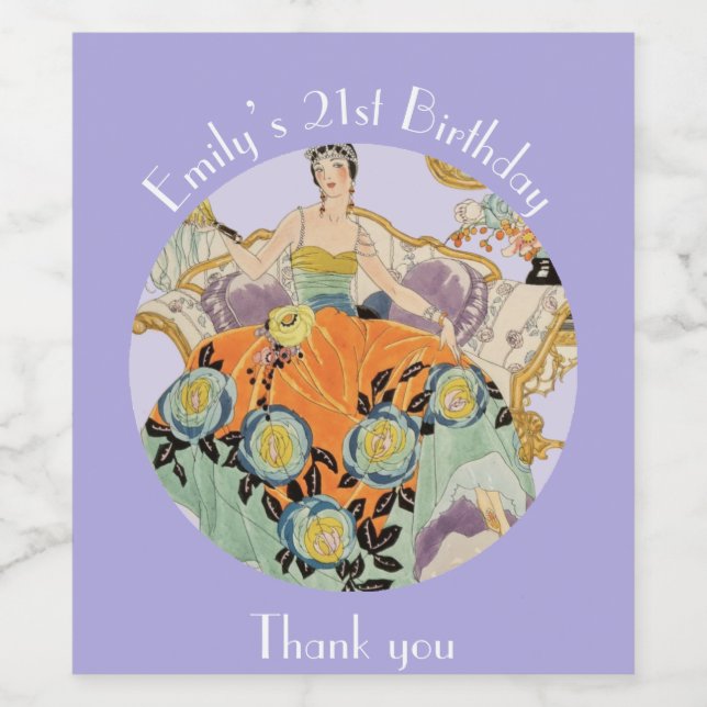 Etiqueta Para Botella De Vino Dama de arte festivo (Etiqueta única)