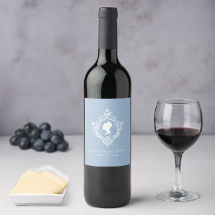 Etiqueta Para Botella De Vino Dama de la Regencia Azul Vintage en Crest Despedid