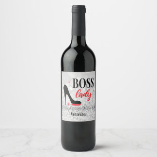 Etiqueta Para Botella De Vino Dama del jefe del Stiletto Heel Rojo Personalizado