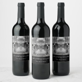 Etiqueta Para Botella De Vino Dark Skulls Halloween