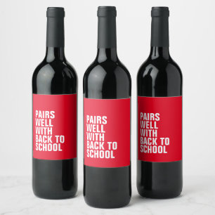 Etiqueta Para Botella De Vino De vuelta al colegio, rojo gracioso