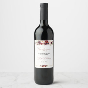 Etiqueta Para Botella De Vino Decoración de Bebida de Recepción Floral Burgundy