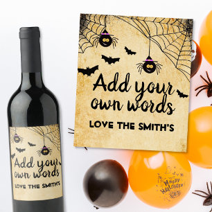 Etiqueta Para Botella De Vino Decoración de fiesta vintage de arañas de Hallowee