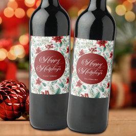 Etiqueta Para Botella De Vino Decoración de poinsettia para fiesta de Navidad co
