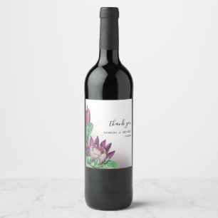 Etiqueta Para Botella De Vino Deeep Purple King Protea Watercolor Art