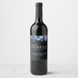 Etiqueta Para Botella De Vino Deep Blue Morple Moody Boda Floral