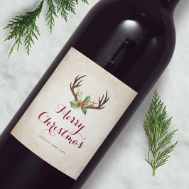 Etiqueta Para Botella De Vino Deer Antler Navidades Etiqueta de vino Boho Rústic