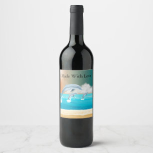 Etiqueta Para Botella De Vino delfines respirando en el océano