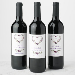 Etiqueta Para Botella De Vino Delicado Boda de Flores de Peones Rosa Morado