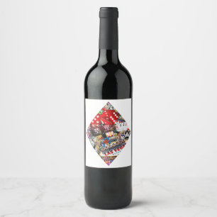 Etiqueta Para Botella De Vino Delicias de jugadores - Collage de iconos de Las V