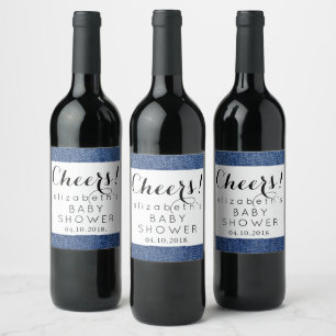 Etiqueta Para Botella De Vino Denim Texture, Blue Denim, Baby Shower