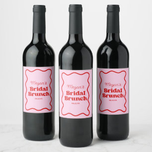 Etiqueta Para Botella De Vino Desayuno Brunch de Boda con Borde Ondulado Rosa Ro