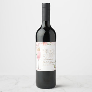 Etiqueta Para Botella De Vino Desayuno Brunch de Flores Rosadas Elegantes & Brid
