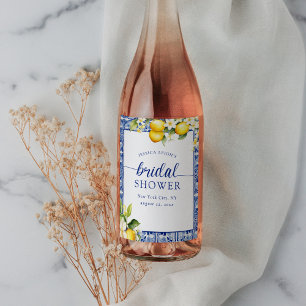 Etiqueta Para Botella De Vino Desayuno Nupcial de Limones del Mediterráneo Azul