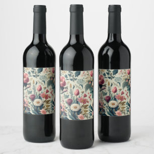 Etiqueta Para Botella De Vino Descubre el asombroso patrón botánico floral de pr