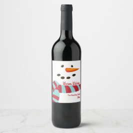 Etiqueta Para Botella De Vino Deseos cálidos, vacaciones de Snowman