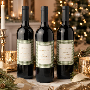 Etiqueta Para Botella De Vino Deseos de Navidad personalizados de cuadros verdes