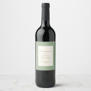 Etiqueta Para Botella De Vino Deseos de Navidad personalizados de cuadros verdes