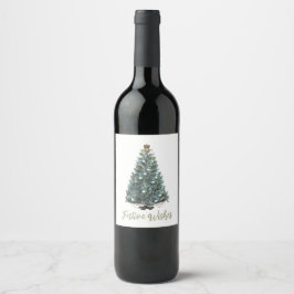 Etiqueta Para Botella De Vino Deseos festivos. Diseño de árbol de Navidad