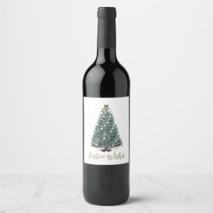 Etiqueta Para Botella De Vino Deseos festivos. Diseño de árbol de Navidad
