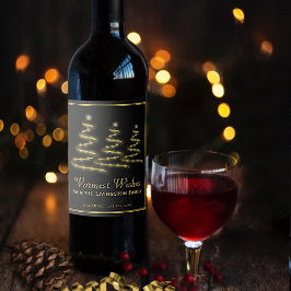 Etiqueta Para Botella De Vino Deseos más cálidos Árboles de Navidad dorados y ne