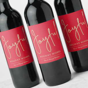 Etiqueta Para Botella De Vino Deseos Navideños Alegres Oro Falso Hoja Rojo