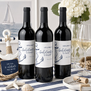 Etiqueta Para Botella De Vino Despedida de soltera ancla náutica blanca