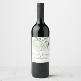 Etiqueta Para Botella De Vino Despedida de soltera con flor de peonía acuarela