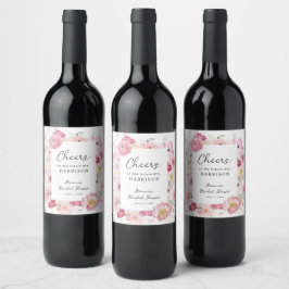 Etiqueta Para Botella De Vino Despedida de soltera con flores rosadas