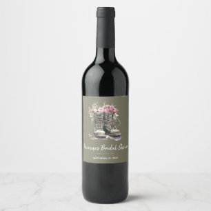 Etiqueta Para Botella De Vino Despedida de soltera con tema militar, Botas, Flor