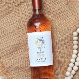 Etiqueta Para Botella De Vino Despedida de Soltera Pétalos Azules y Prosecco